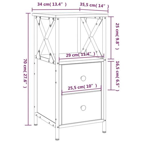 Sengeborde 2 stk. 34x35,5x70 cm konstrueret træ grå sonoma-eg
