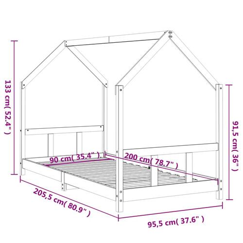 Sengeramme til juniorseng 90x200 cm massivt fyrretræ