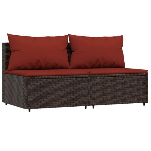 Midtermoduler til havesofa 2 stk. med hynder polyrattan brun