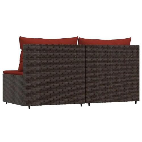 Midtermoduler til havesofa 2 stk. med hynder polyrattan brun