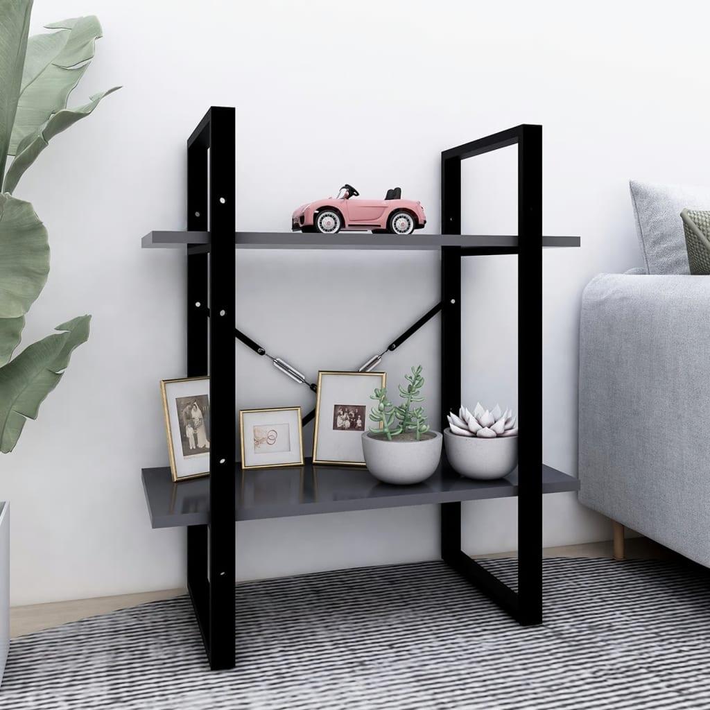 Bogreol med 2 hylder 60x30x70 cm konstrueret træ grå