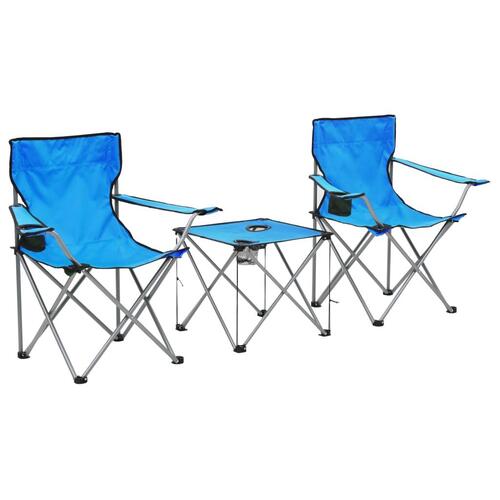 Campingbord og -stolesæt 3 dele blå