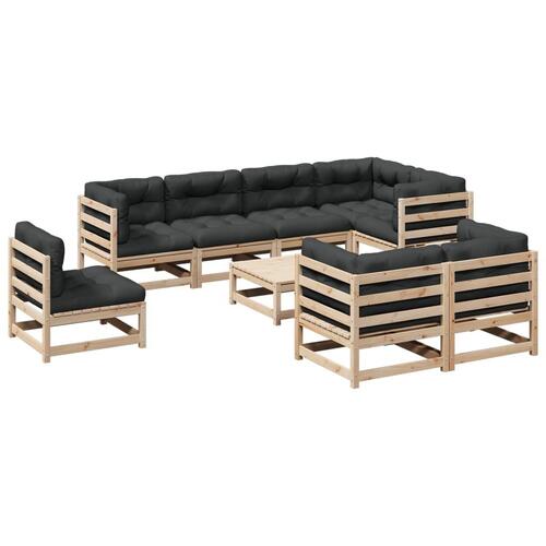 Sofasæt til haven 9 dele med hynder massivt fyrretræ