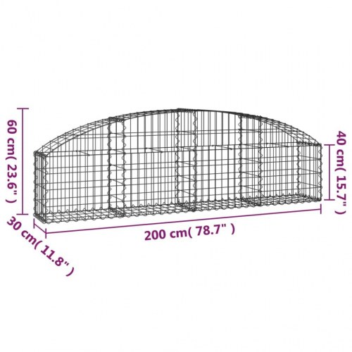 Buet gabionkurv 200×30×40/60 cm - galvaniseret jern