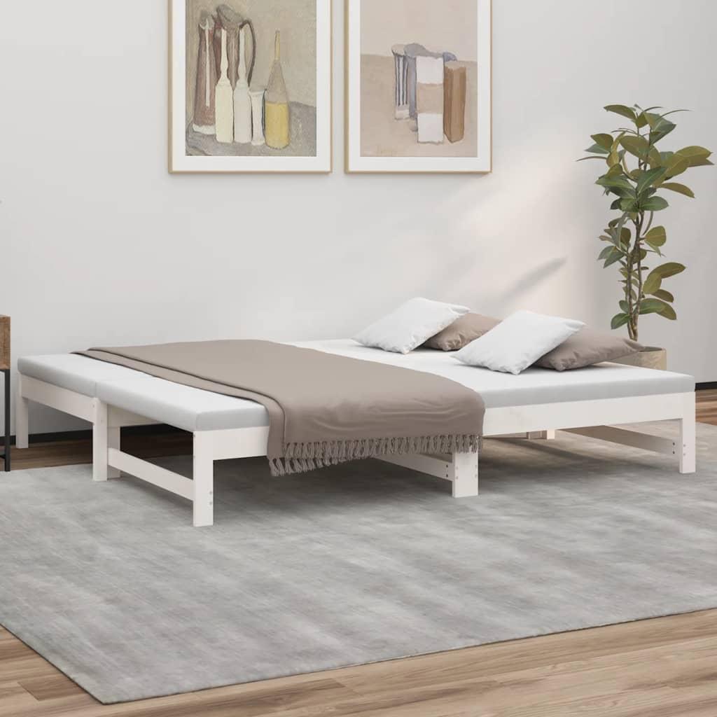 Daybed med udtræk 2x(90x190) cm massivt fyrretræ hvid