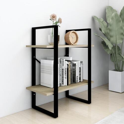 Bogreol med 2 hylder 60x30x70 cm konstrueret træ sonoma-eg