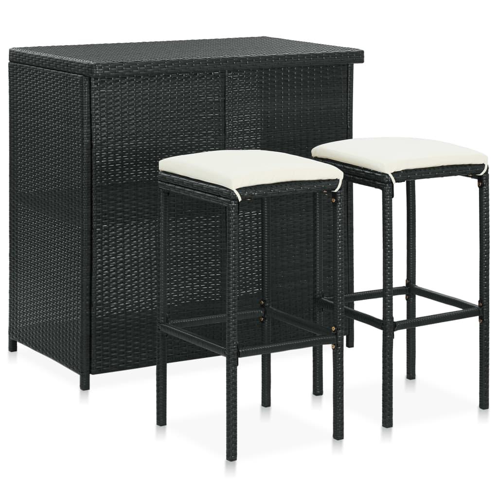 Barsæt 3 dele polyrattan sort