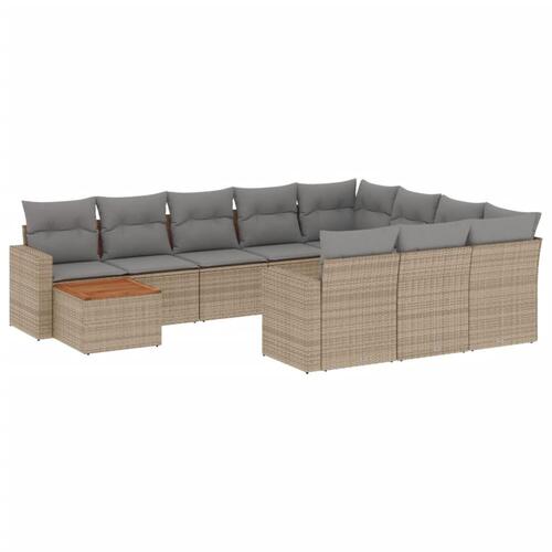 Havesofasæt 11 dele med hynder polyrattan beige
