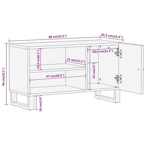 Tv-bord 80x31,5x46 cm massivt mangotræ brun og sort