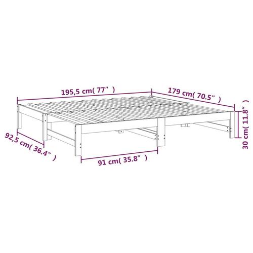 Daybed med udtræk 2x(90x190) cm massivt fyrretræ hvid