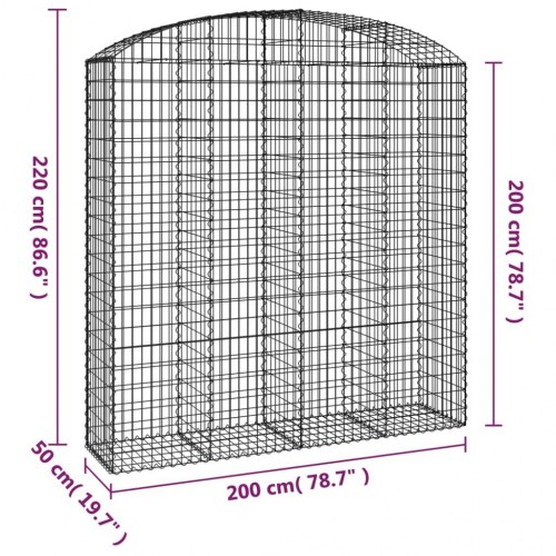 Buet gabionkurv 200 × 50 × 200/220 cm - galvaniseret jern