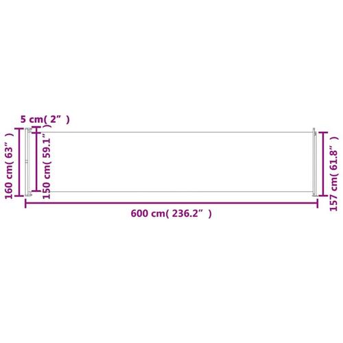 Sammenrullelig sidemarkise til terrassen 160 x 600 cm brun