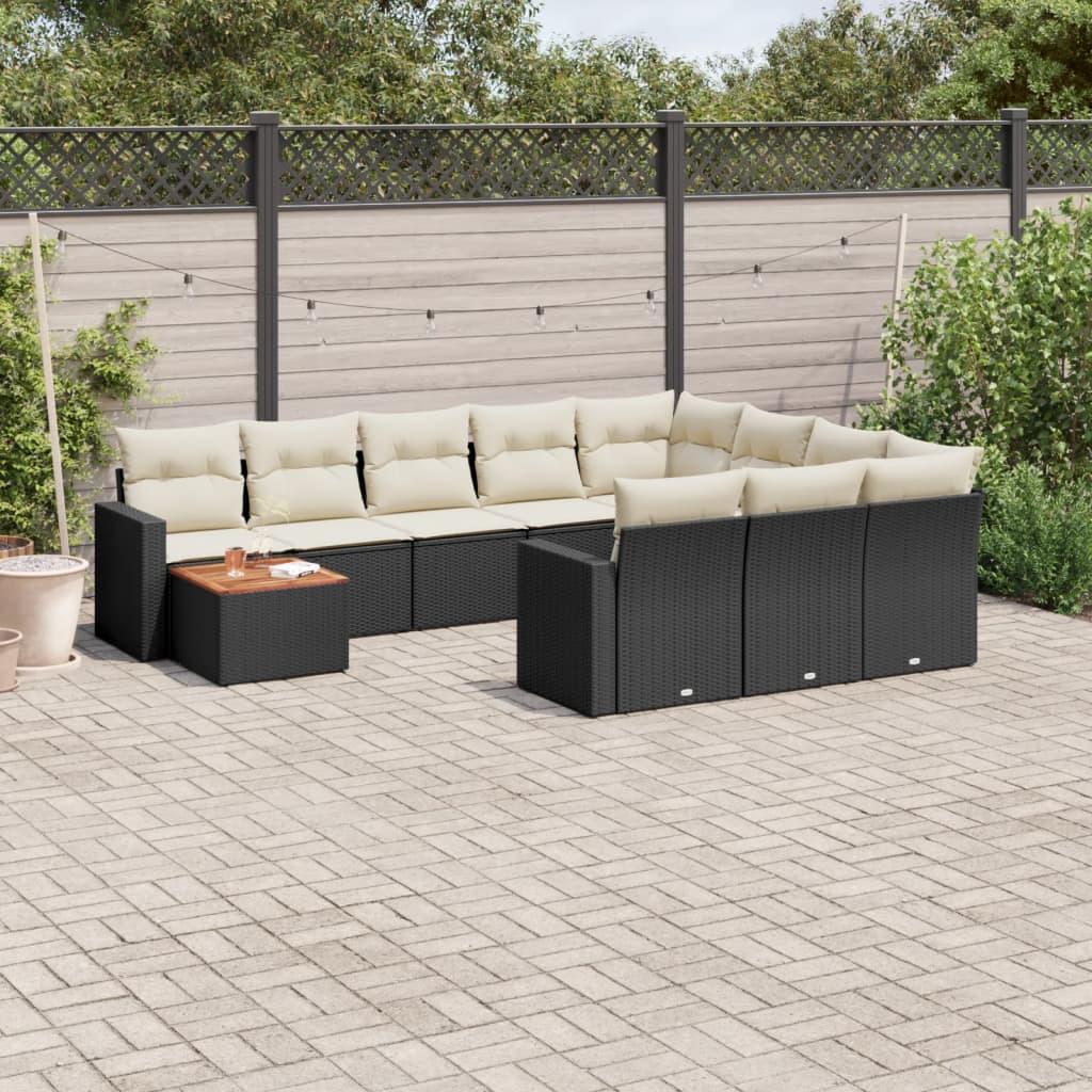 Sofasæt til haven 11 dele med hynder polyrattan sort
