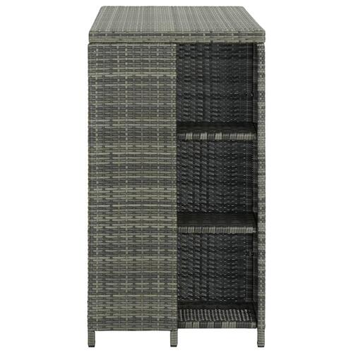 Barbord med opbevaringsstativ 120x60x110 cm polyrattan grå