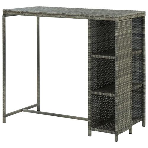 Barbord med opbevaringsstativ 120x60x110 cm polyrattan grå
