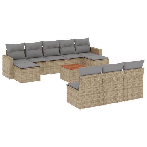 Havesofasæt 11 dele med hynder polyrattan beige