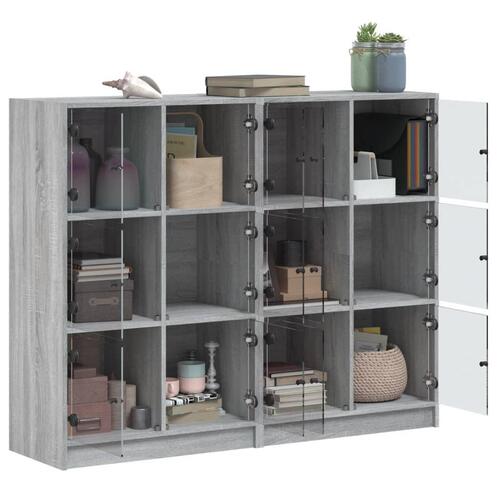 Bogreol med låger 136x37x109 cm konstrueret træ grå sonoma