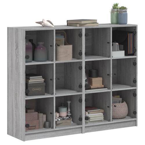 Bogreol med låger 136x37x109 cm konstrueret træ grå sonoma
