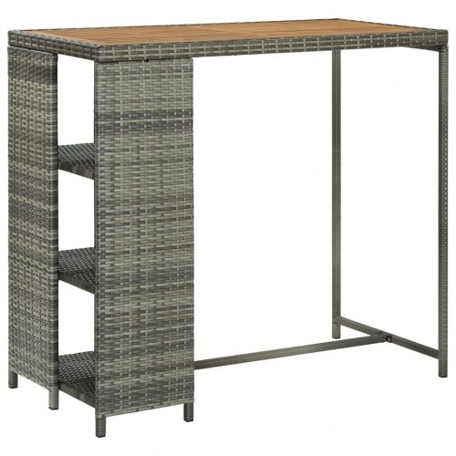 Barbord med opbevaring i polyrattan - grå, 120×60×110 cm
