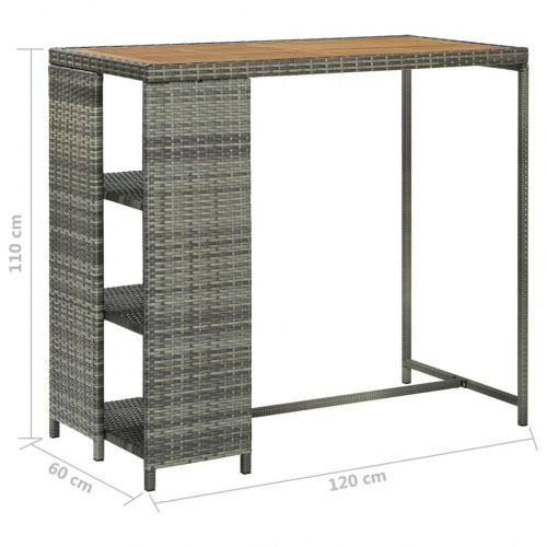 Barbord med opbevaring i polyrattan - grå, 120×60×110 cm