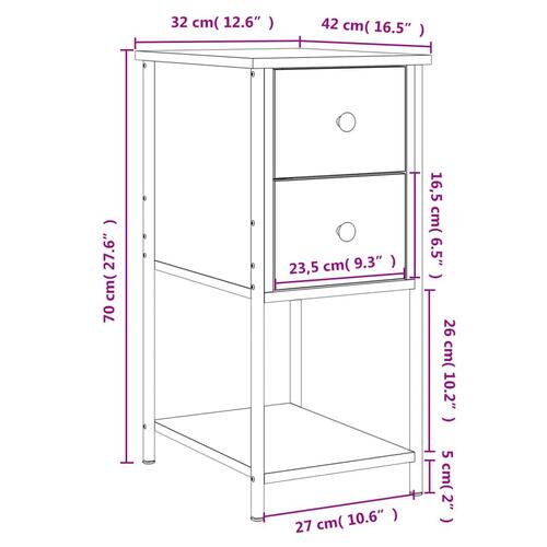 Sengeborde 2 stk. 32x42x70 cm konstrueret træ sort