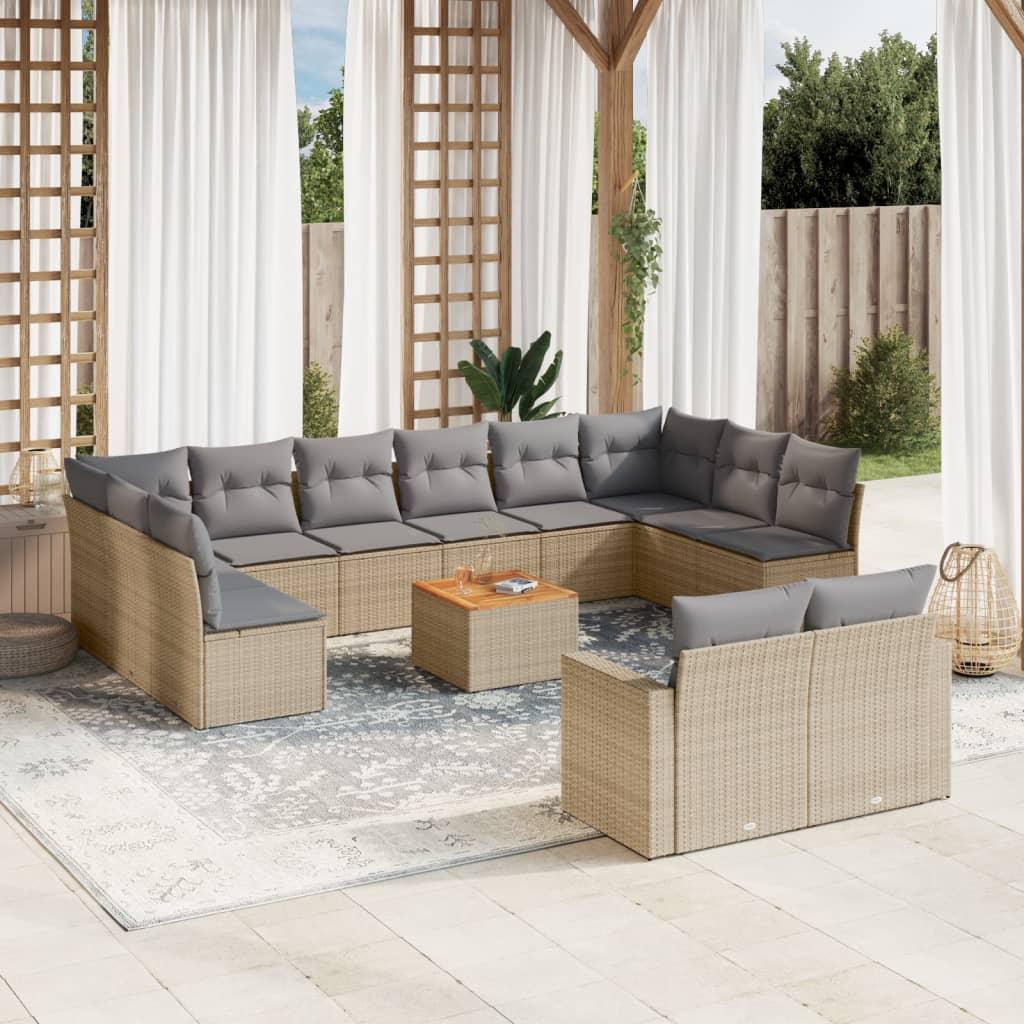 Spisebordssæt til haven 13 dele med hynder polyrattan beige