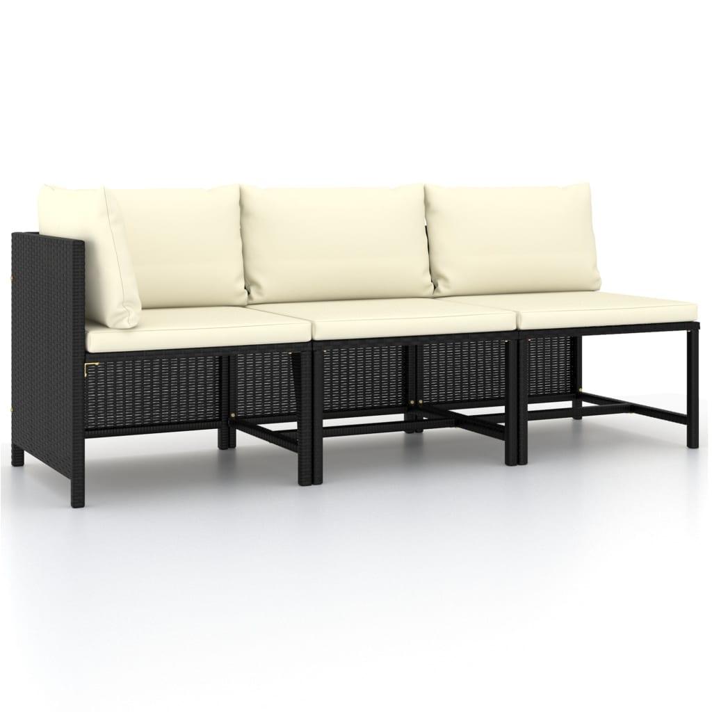 Sofasæt til haven 3 dele med hynder polyrattan sort