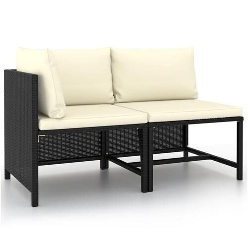 Sofasæt til haven 2 dele med hynder polyrattan sort