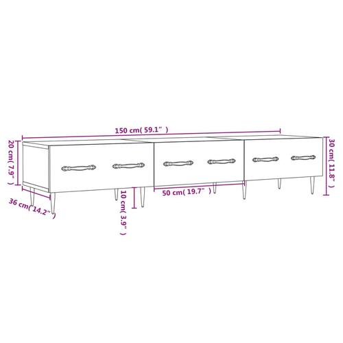 Tv-bord 150x36x30 cm konstrueret træ hvid