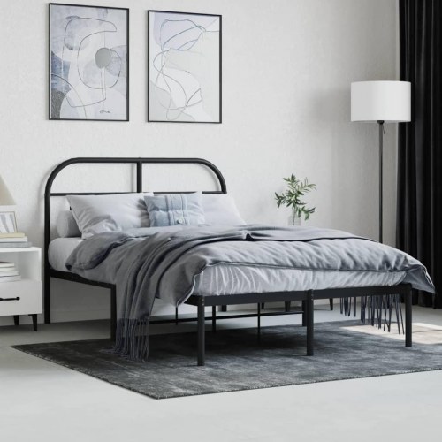 Sengeramme med sengegavl 120×200 cm - metal, sort