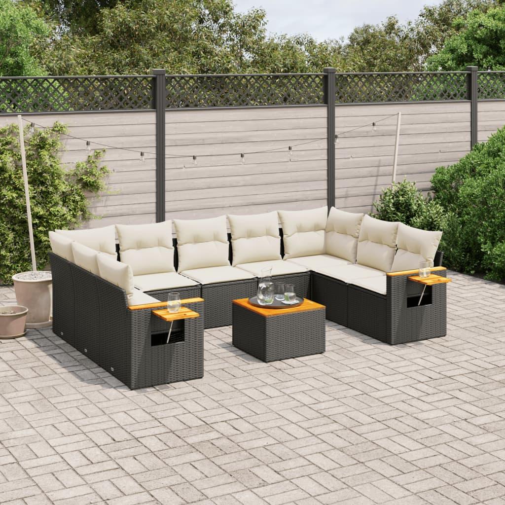 Sofasæt til haven 10 dele med hynder polyrattan sort billede
