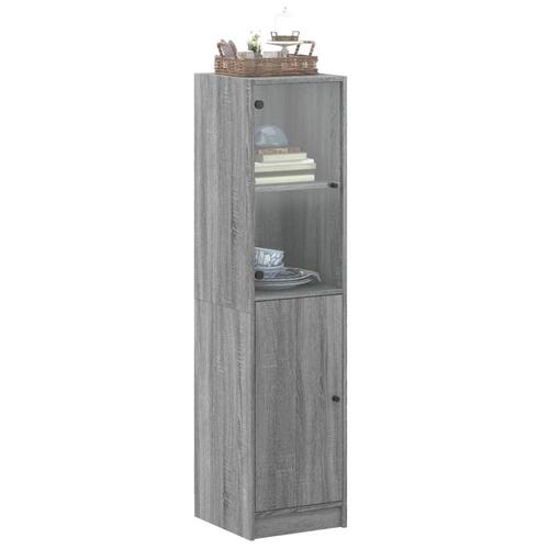 Skab med glaslåge 35x37x142 cm grå sonoma-eg