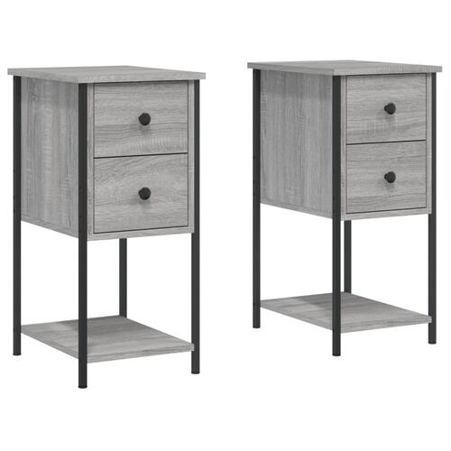 Sengeborde 2 stk. 32x42x70 cm konstrueret træ grå sonoma-eg