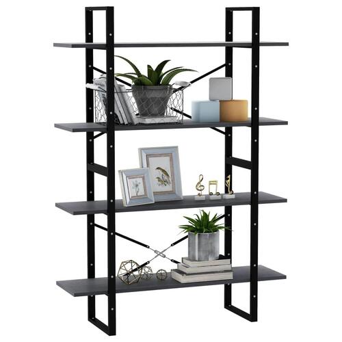 Bogreol med 4 hylder 100x30x140 cm massivt fyrretræ grå