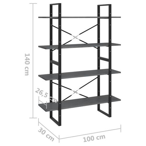 Bogreol med 4 hylder 100x30x140 cm massivt fyrretræ grå