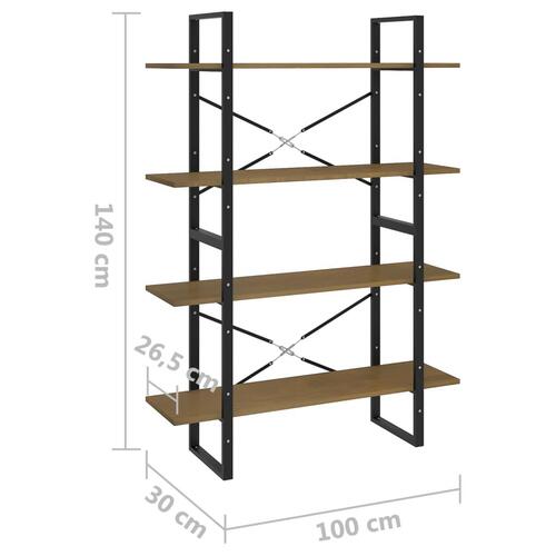 Bogreol 100x30x140 cm 4 hylder massivt fyrretræ
