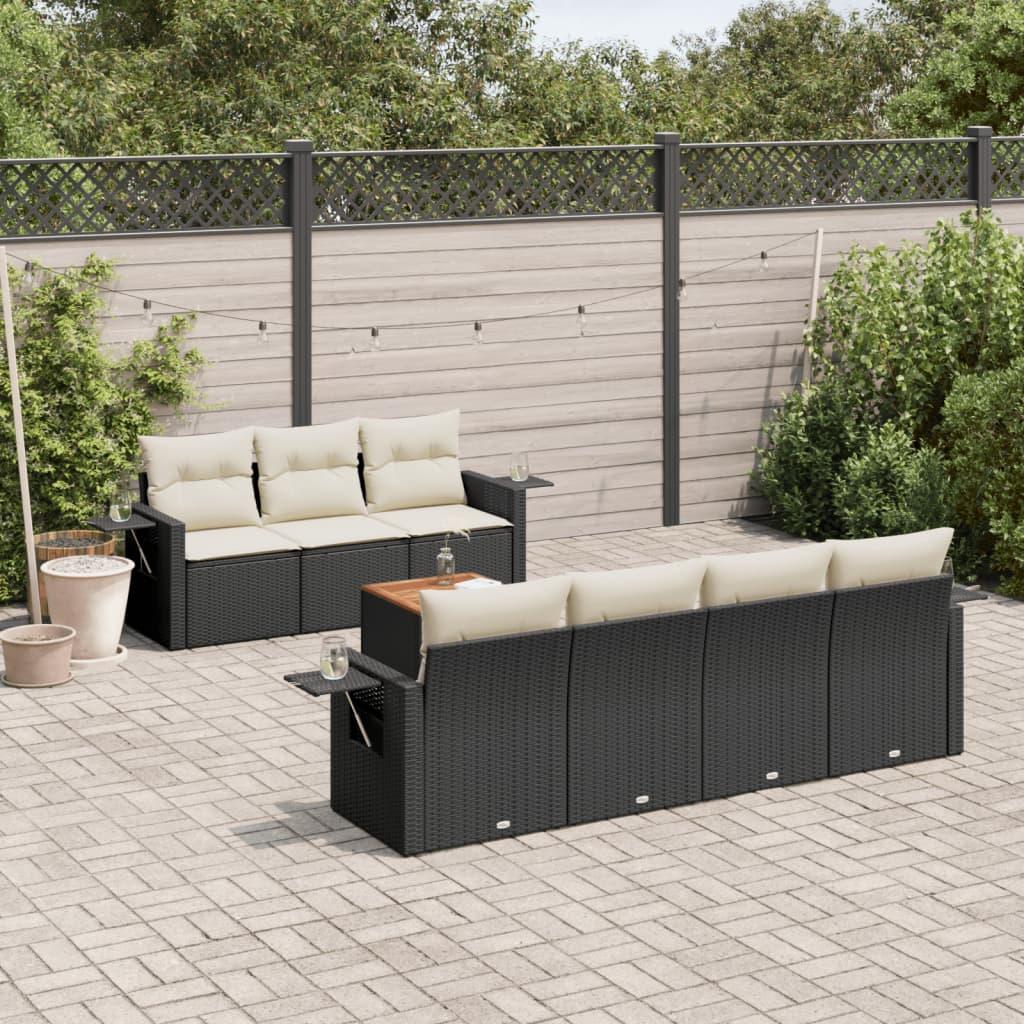 Sofasæt til haven i polyrattan - 8 dele med hynder, sort