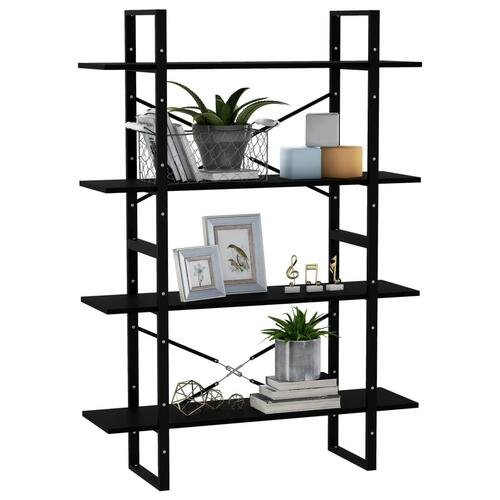Bogreol med 4 hylder 100x30x140 cm massivt fyrretræ sort