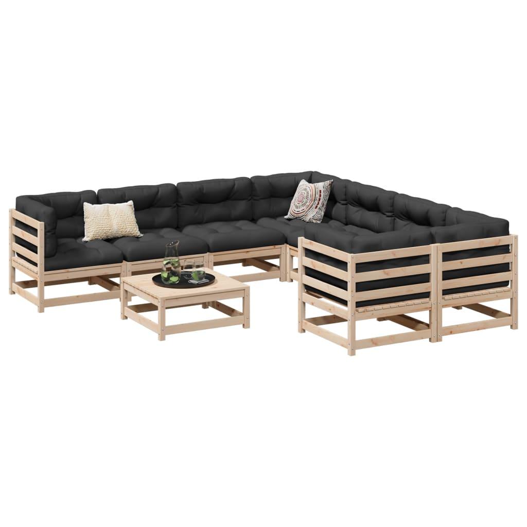 Sofasæt til haven 9 dele med hynder massivt fyrretræ