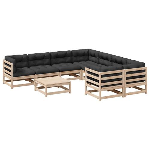 Sofasæt til haven 9 dele med hynder massivt fyrretræ
