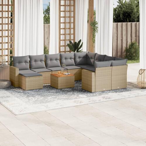 Havesofasæt 11 dele med hynder polyrattan beige
