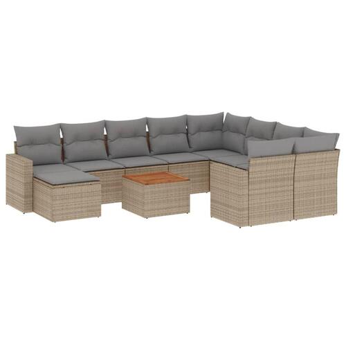 Havesofasæt 11 dele med hynder polyrattan beige