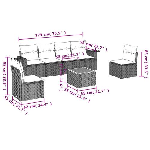 Havesofasæt 7 dele med hynder polyrattan beige