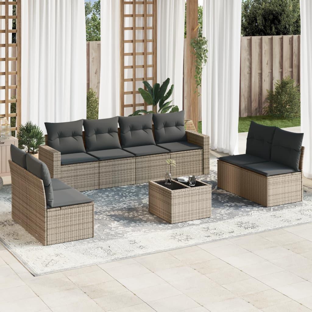 Sofasæt til haven 9 dele med hynder polyrattan beige
