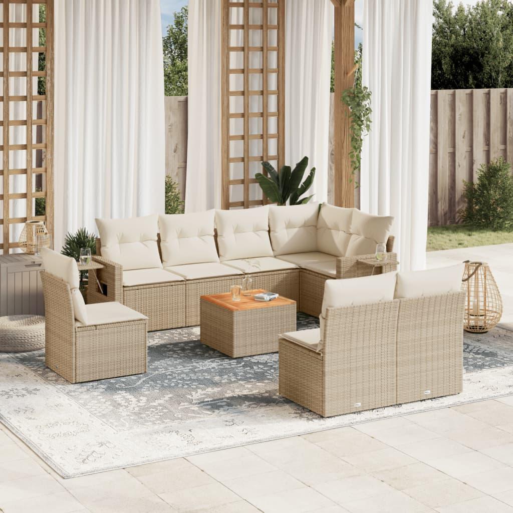 Sofasæt til haven 9 dele med hynder polyrattan beige billede