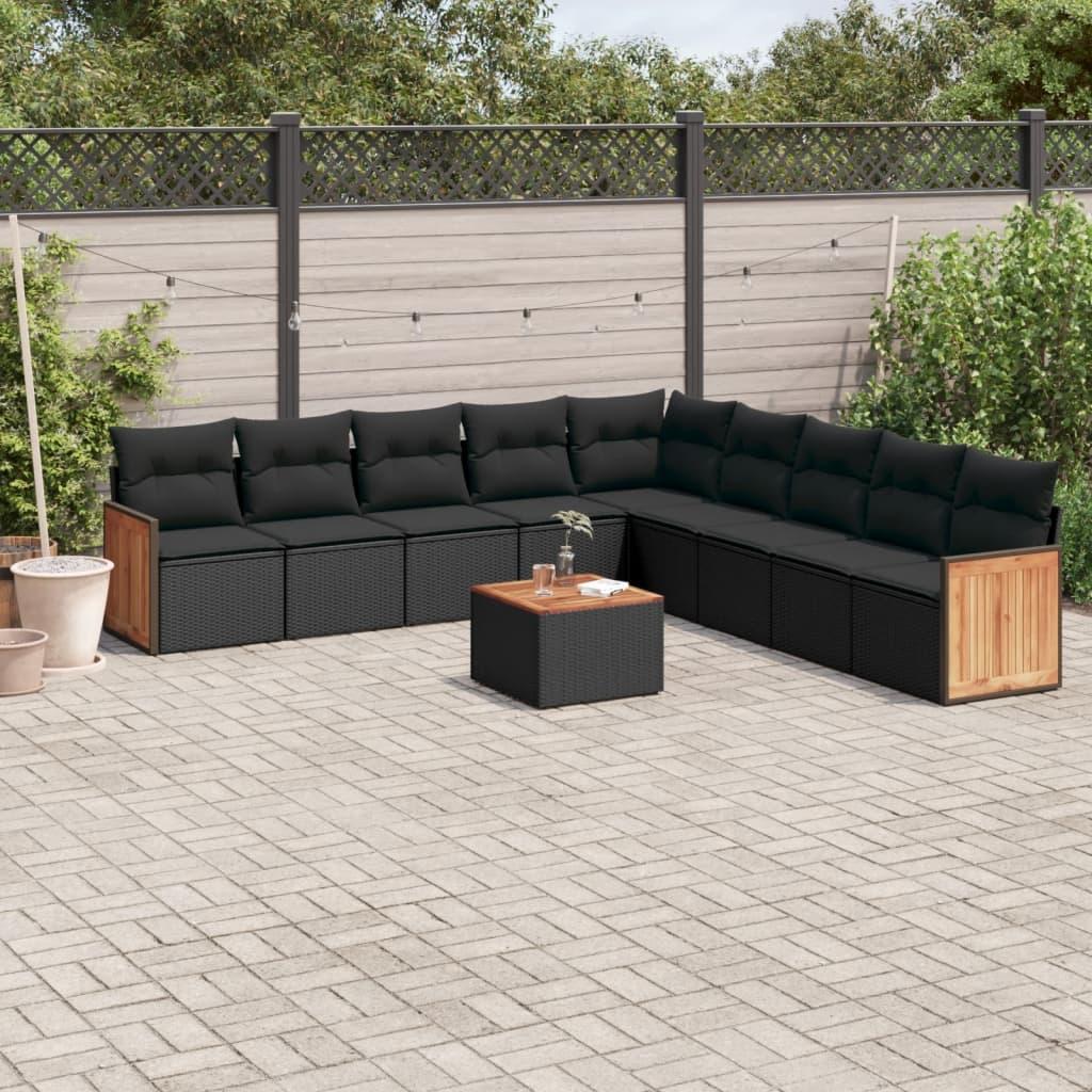 Sofasæt til haven 10 dele med hynder polyrattan sort billede