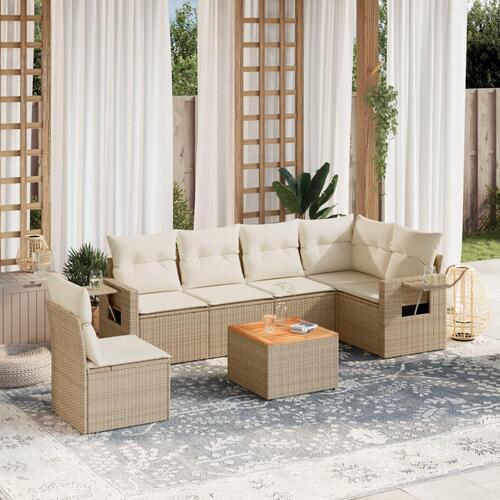 Sofasæt til haven 7 dele med hynder polyrattan beige
