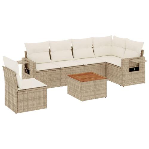 Sofasæt til haven 7 dele med hynder polyrattan beige