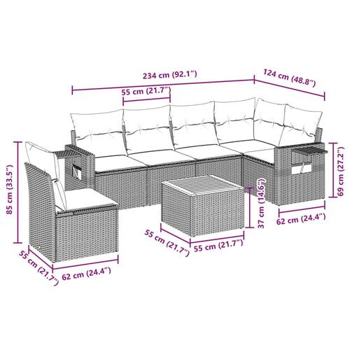 Sofasæt til haven 7 dele med hynder polyrattan beige