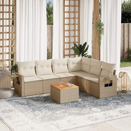 Sofasæt til haven 7 dele med hynder polyrattan beige